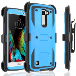 LG K10, LG Premier LTE Case, [SUPER GUARD] Dual Layer Protection With [Built-in Screen Protector] Holster Locking Belt Clip+Circle(TM) Stylus Touch Screen Pen (Blue)